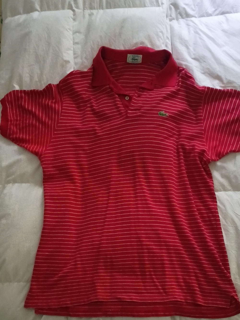 Lacoste Red & White Thin-Striped Kids Polo